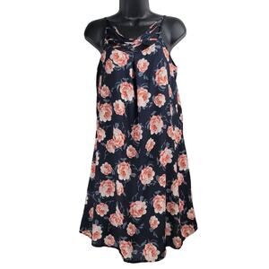 Womens Navy Blue Floral Criss Cross Front Cami Dress Size Medium